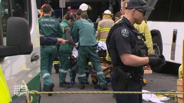 Adelaide crash: Motorcyclist trapped under bus after collision | Nine ...