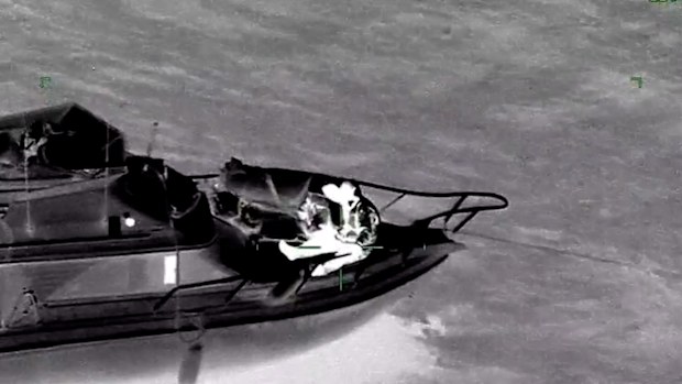 Dramatic helicopter rescue just off Victoria's Great Ocean Road. The Police Air Wing winched two people to safety overnight, as their stricken boat drifted aimlessly - 750 metres offshore.