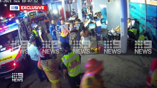 Emergency services treat the injured after the horror blast.