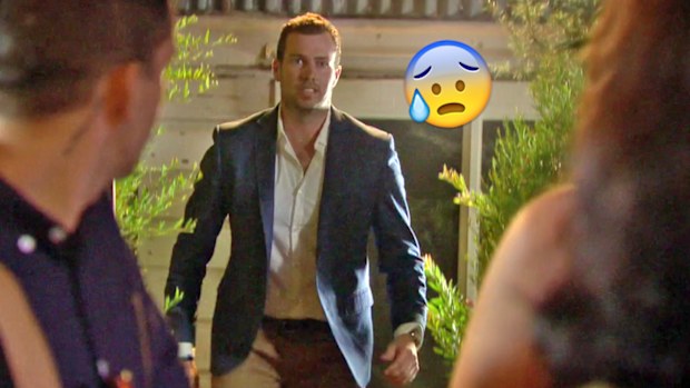 Dave arrives, sweating.