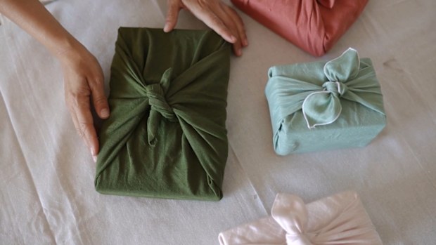 Gifts wrapped in fabric