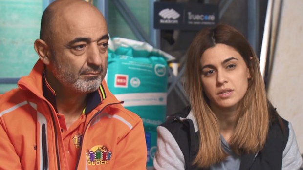 Harry and Tash do not look excited about their bathoom conundrum. We don't blame them. The Block 2020.
