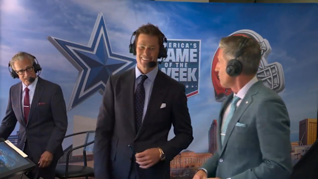 Tom Brady's broadcasting debut was a little awkward.