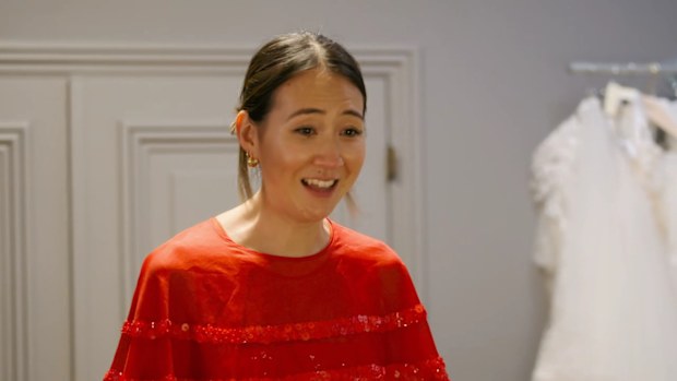 red dress on say yes to the dress Bride Tries on a Fire Engine Red Dress