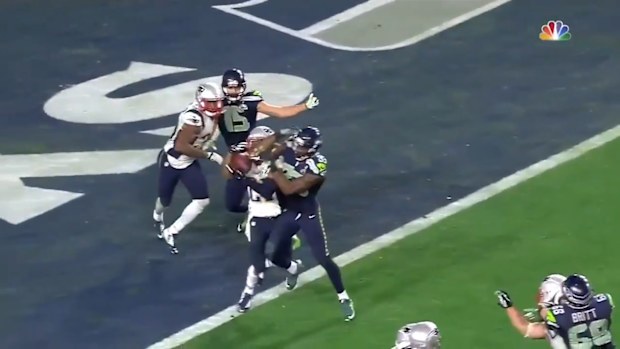 Malcolm Butler picks off Russell Wilson.