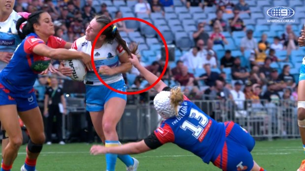 Hannah Southwell was penalised and placed on report after tugging at Georgia Hale's hair in a tackle.