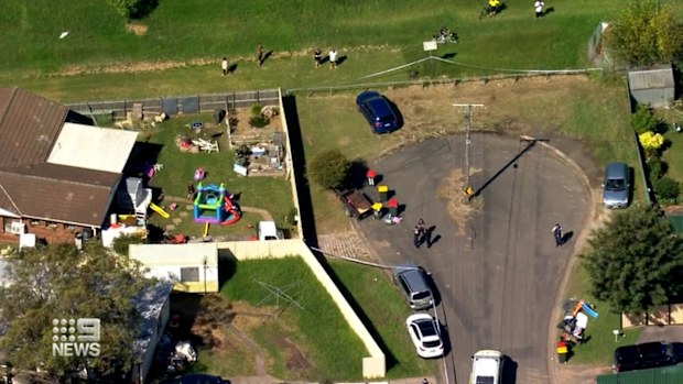 A man has been shot outside a home in Sydney's west, forcing a terrified family to run for cover in the middle of their little girl's birthday party.The party in Bletchley Place, Hebersham, was punctuated by gunshots and screaming about 2.30pm today.