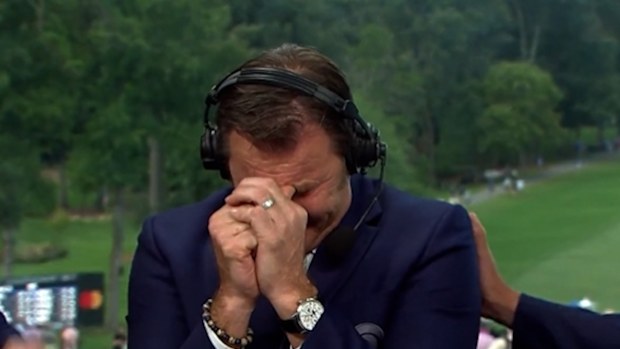 Sir Nick Faldo breaks down crying as he farewells CBS and golf commentary.