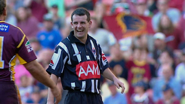 Refereeing his first NRL game back in 2004, Gavin Badger was flattened by Carl Webb.