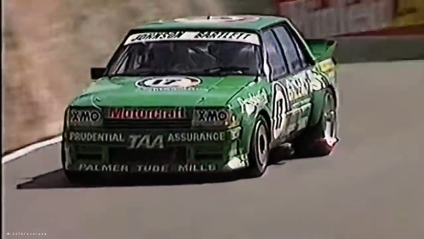 Johnson on the entry to Forrest's Elbow during his Hardies Heroes lap ahead of the 1983 Bathurst 1000.
