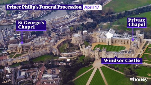 The route Prince Philip's funeral procession will take on Saturday, April 17 - gif