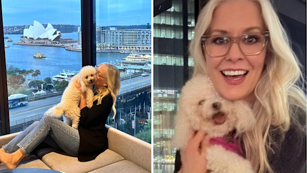 Sami Lukis with her pup Stevie during a stay at the Four Seasons Sydney.