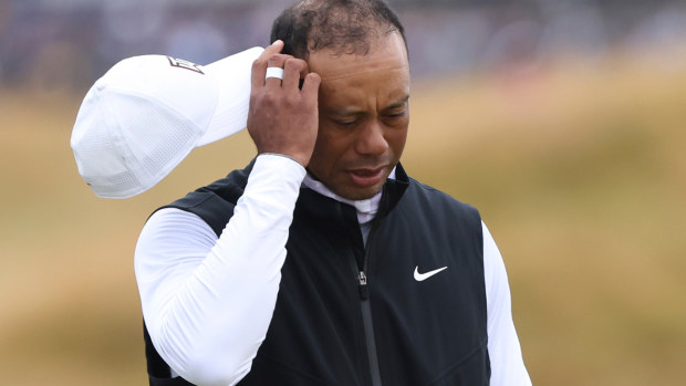 Tiger Woods of the US walks along the 3rd fairway during the second round of the British Open golf championship on the Old Course at St. Andrews.