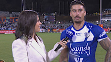 Danika Mason interviews Enari Tuala after the Bulldogs' victory over the Raiders in round three.