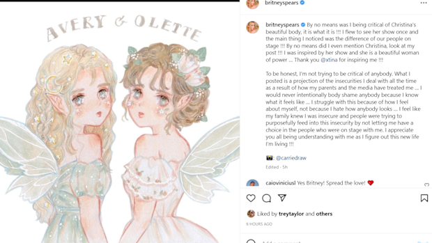 Britney Spears backtracks "fat-shaming" comments about Christina Aguilera's dancers.