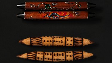 The top pair of clapsticks is made in indonesia; the authentic bottom pair is from Maruku Arts, NT; maruku.com.au.