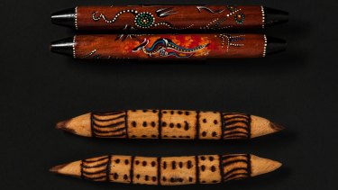 The top pair of clapsticks is made in indonesia; the authentic bottom pair is from Maruku Arts, NT; maruku.com.au.