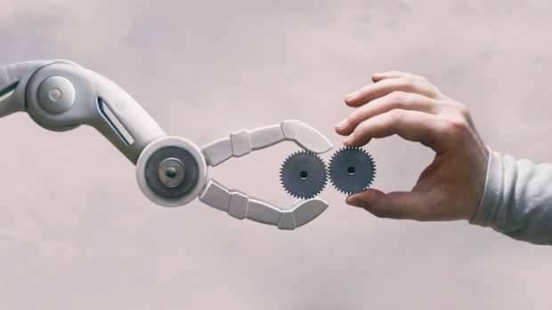 Robot and human working together.