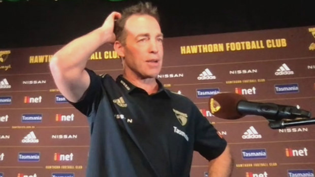 Hawthorn coach Alastair Clarkson addresses the media.