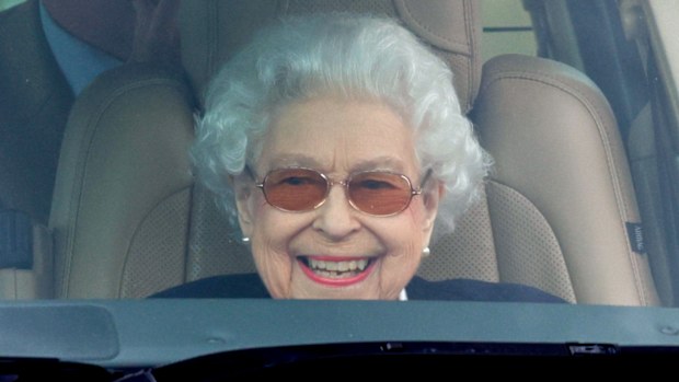 Queen Elizabeth II arrives at The Royal Windsor Horse Show at Home Park on May 13, 2022 in Windsor, England. 