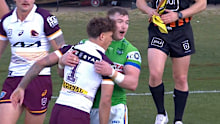 A heabutt between Reece Walsh and Hudson Young headbutt ignites a fiery melee.