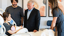 King Abdullah II and Queen Rania of Jordan with Princess Iman and Jameel Thermiotis with their newborn daughter Amina, born February 16 2025.