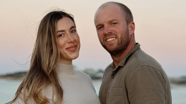 Jaryd Dawson (right) pictured with then pregnant wife Jessica Carter Dawson.