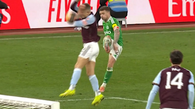 Lucas Digne clearly handles the ball inside the box, but the referee awards a free-kick instead of a penalty.