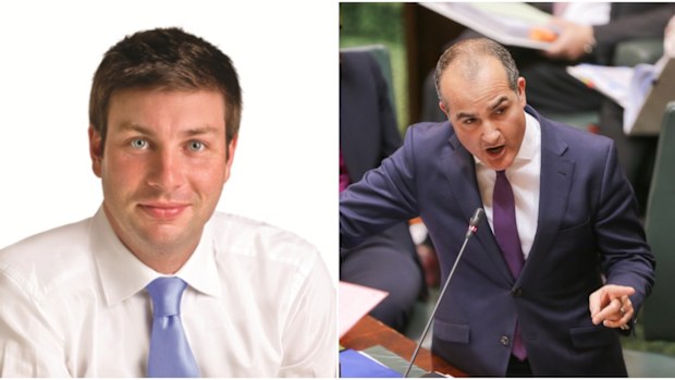 Education Minister James Merlino (right) and shadow minister, Tim Smith (left).