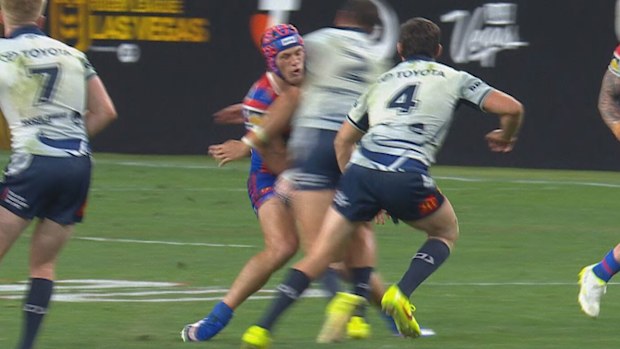 Kalyn Ponga hit by Braidon Burns.