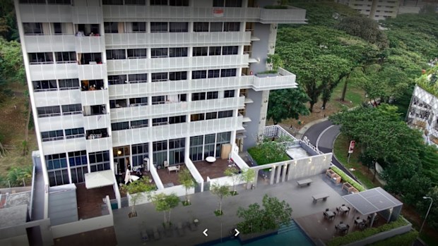 The BBQ pit area on level 5 of Spottiswoode 18 condominium, where Nasiari Sunee was fatally struck in the head with a win bottle, can be seen in the bottom right corner of this image.