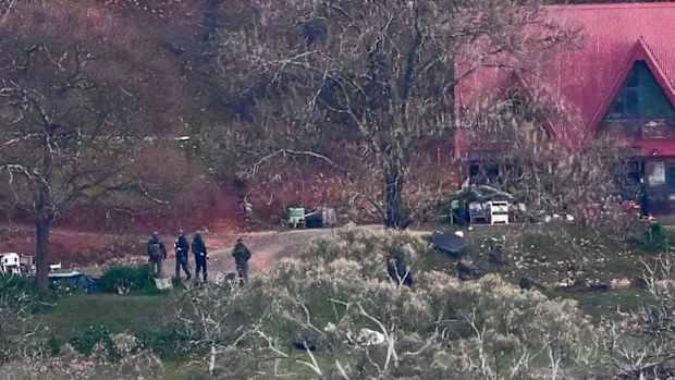 Porepunkah police shooting. Police search at Property at Porepunkah.  27th August 2025, The Age news Picture by JOE ARMAO