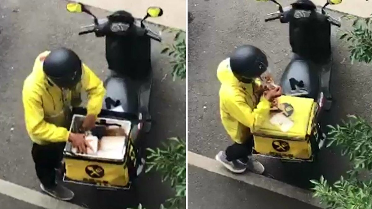 Delivery driver busted chowing down on meal | Nine.com.au
