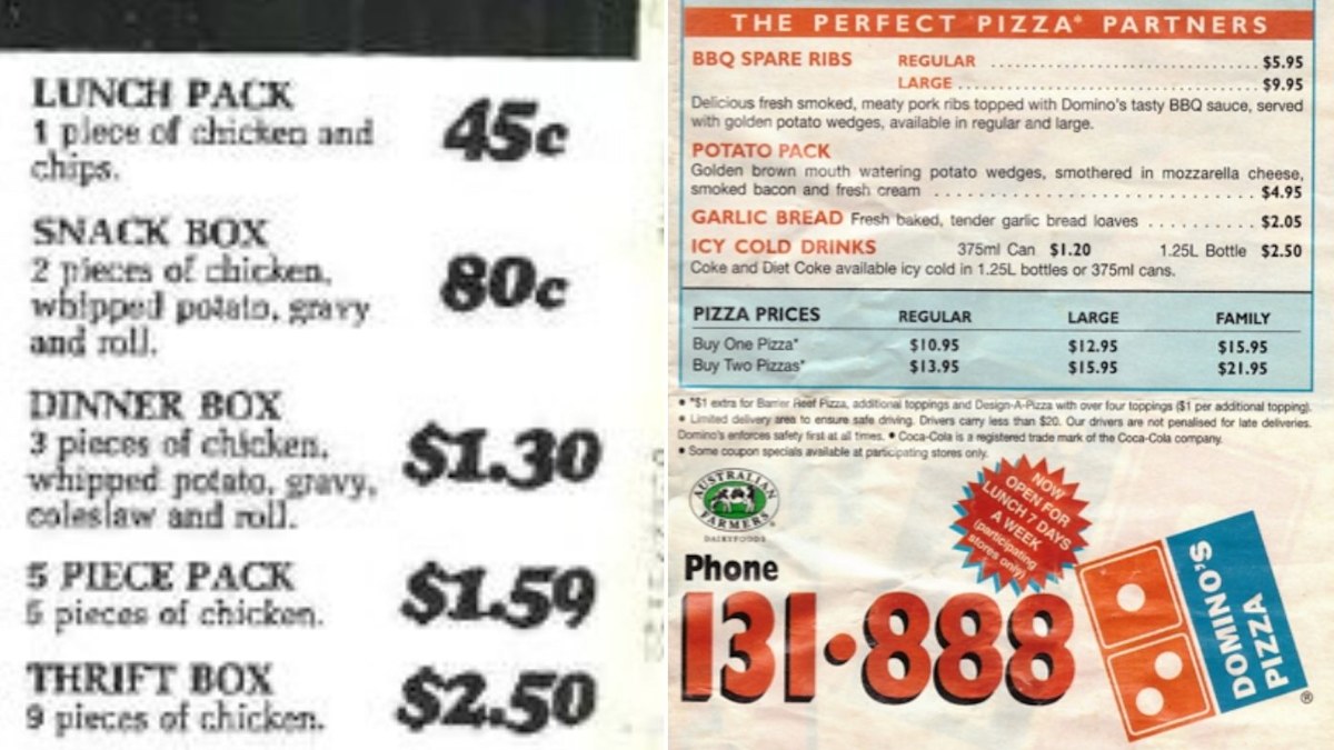 Retro fast food menu prices in Australia | McDonald's, KFC, Domino's ...