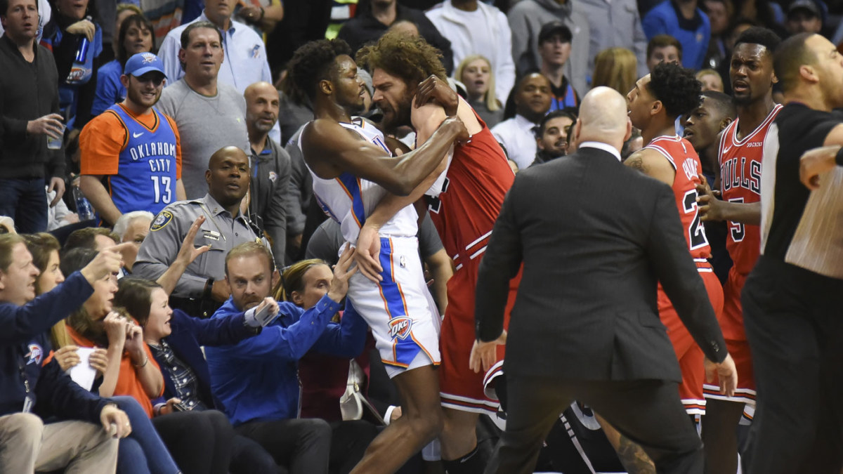 NBA: Bulls, Thunder scuffle spills into crowd | Nine.com.au