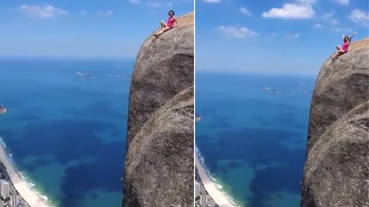Tourist risks life on edge of 900m-high cliff in Brazil for Instagram ...