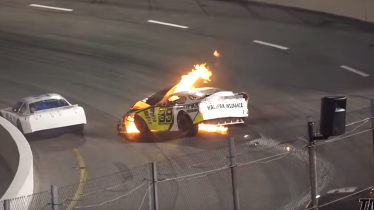 NASCAR driver pulled to safety by father after car bursts into flames ...