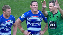 Referee Chris Butler sends Bulldogs prop Jack Hetherington to the sin bin.