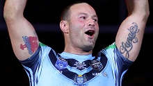 Boyd Cordner celebrates after winning the 2019 State of Origin series as NSW captain.