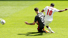 Raheem Sterling scores a goal to make it 1-0 during the England vs Croatia Euro 2020 Championship match.