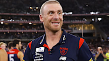 Melbourne coach Simon Goodwin after leading the Demons to grand final victory over the Western Bulldogs.