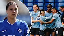 Sam Kerr reacts after Manchester City won the Women's FA Cup semi final.