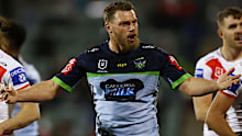 Canberra back-rower Elliott Whitehead fumes at a touch judge in the Raiders' loss to the Dragons.