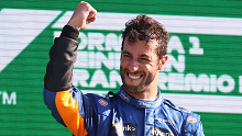 A jubilant Daniel Ricciardo after taking victory in Monza.