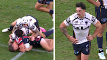 Kotoni Staggs reacts after being sent to the sin bin.
