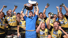 Western Force celebrate with the National Rugby Championship trophy.