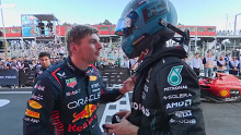 Max Verstappen (left) and George Russell.