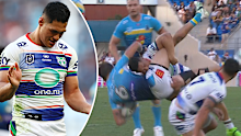 Roger Tuivasa-Sheck leaves the field after he was sin binned for a dangerous tackle. 