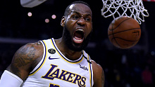 Lakers NBA superstar LeBron James roars after a basket against the Clippers at Staples Center.