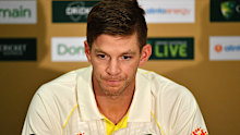 Tim Paine speaks at a press conference in 2018.